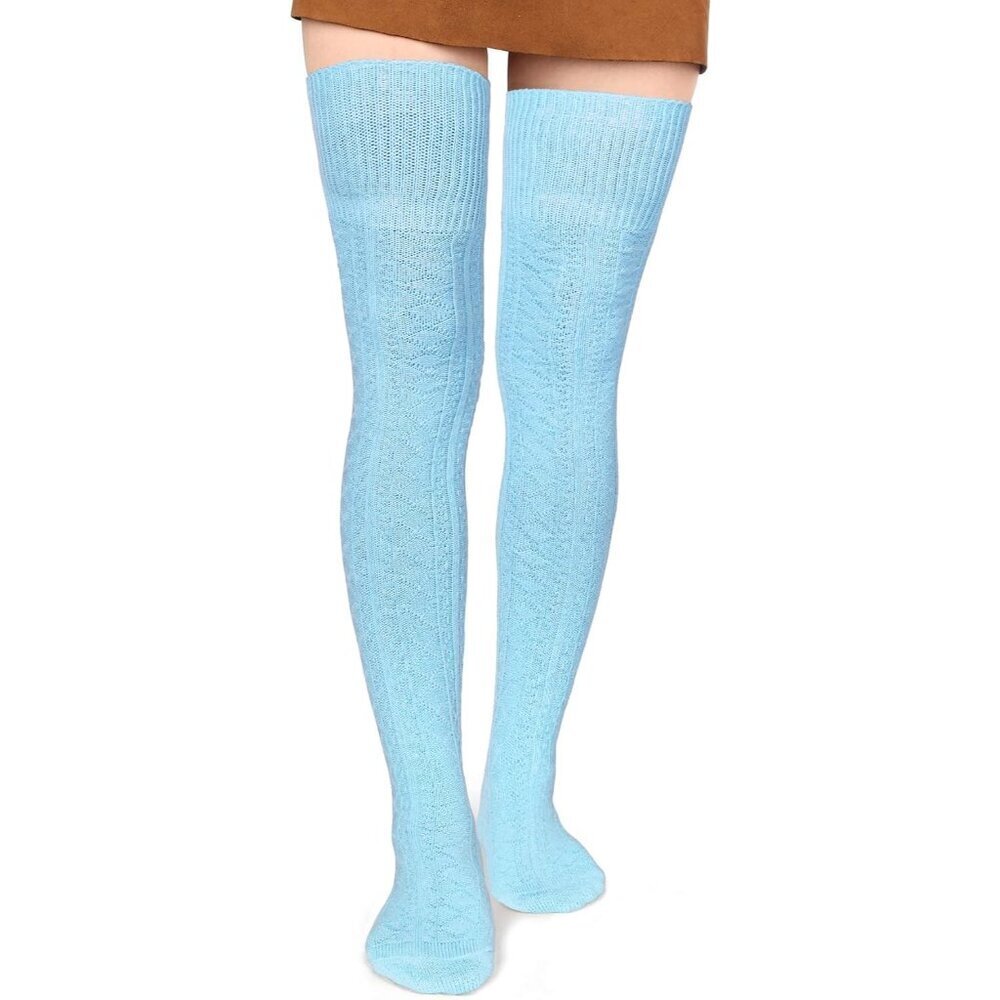 Women Thigh High Socks Cotton Thick Long Boot Stockings Leg Warmers Light Blue
